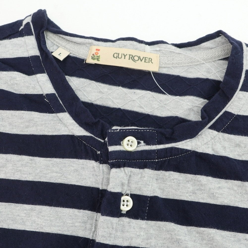 [Used] GUY ROVER Cotton Border Henley Neck Short Sleeve T-Shirt Gray x Navy [L] [Condition Rank B] [Men&