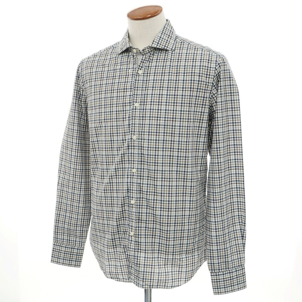 [Used] [Unused] CIT LUXURY Cotton Check Wide Collar Casual Shirt White x Navy [40] [Condition Rank S] [Men&