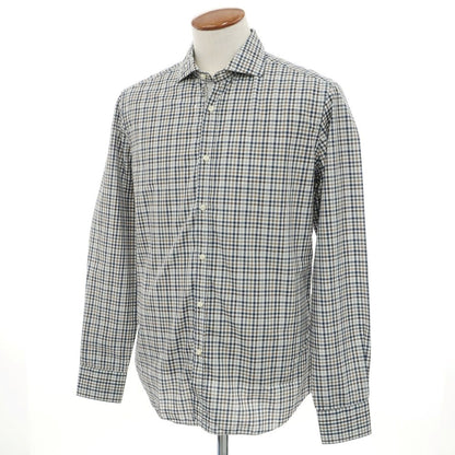 [Used] [Unused] CIT LUXURY Cotton Check Wide Collar Casual Shirt White x Navy [40] [Condition Rank S] [Men&