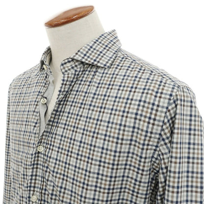 [Used] [Unused] CIT LUXURY Cotton Check Wide Collar Casual Shirt White x Navy [40] [Condition Rank S] [Men&