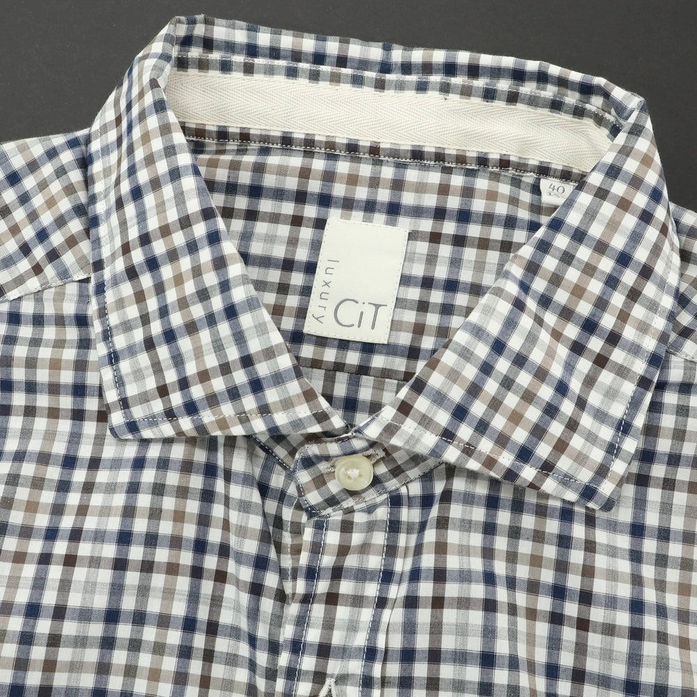 [Used] [Unused] CIT LUXURY Cotton Check Wide Collar Casual Shirt White x Navy [40] [Condition Rank S] [Men&