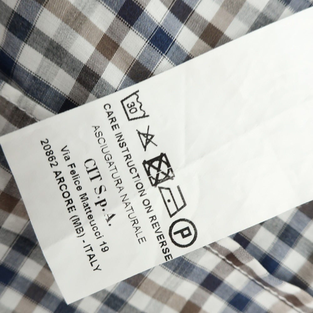 [Used] [Unused] CIT LUXURY Cotton Check Wide Collar Casual Shirt White x Navy [40] [Condition Rank S] [Men&