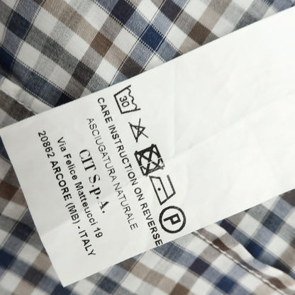 [Used] [Unused] CIT LUXURY Cotton Check Wide Collar Casual Shirt White x Navy [40] [Condition Rank S] [Men&