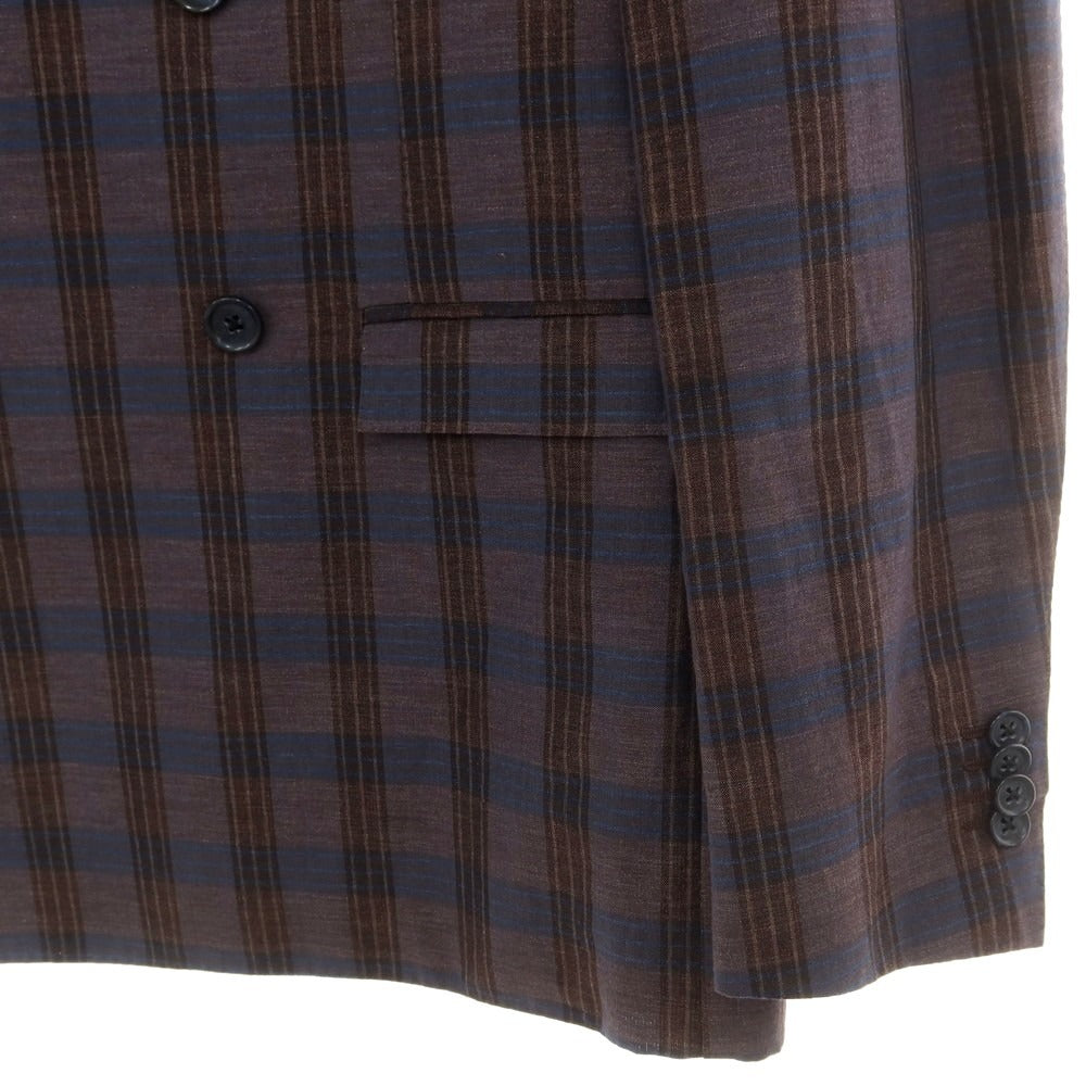[Used] CORNELIANI wool linen check double-breasted tailored jacket, brown x navy [50] [Condition rank B] [Men&