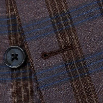 [Used] CORNELIANI wool linen check double-breasted tailored jacket, brown x navy [50] [Condition rank B] [Men&