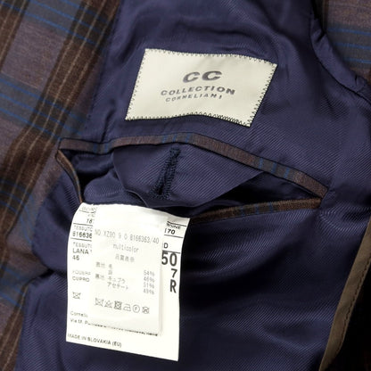 [Used] CORNELIANI wool linen check double-breasted tailored jacket, brown x navy [50] [Condition rank B] [Men&