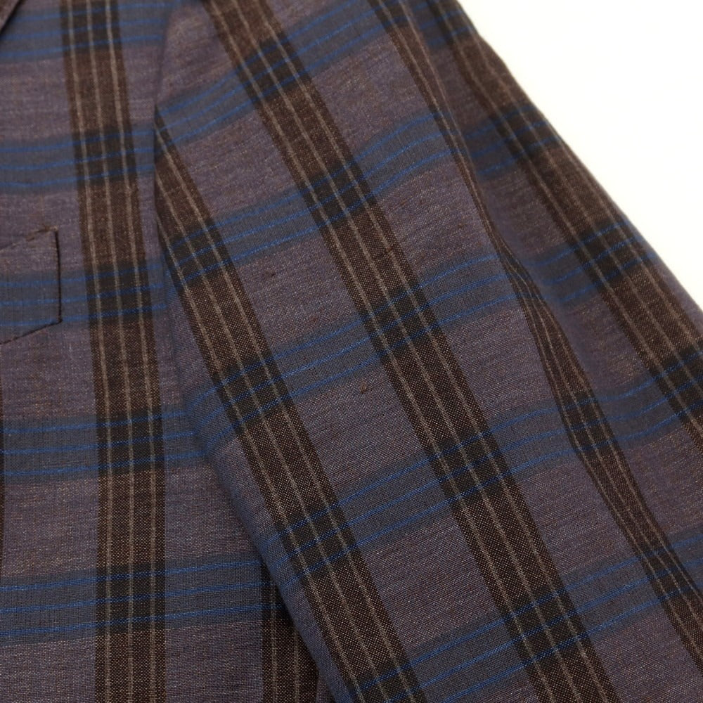 [Used] CORNELIANI wool linen check double-breasted tailored jacket, brown x navy [50] [Condition rank B] [Men&