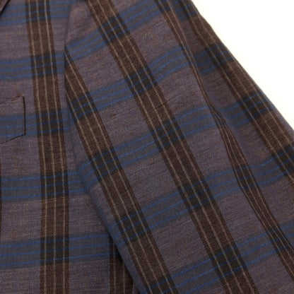 [Used] CORNELIANI wool linen check double-breasted tailored jacket, brown x navy [50] [Condition rank B] [Men&