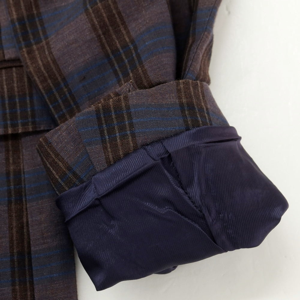 [Used] CORNELIANI wool linen check double-breasted tailored jacket, brown x navy [50] [Condition rank B] [Men&