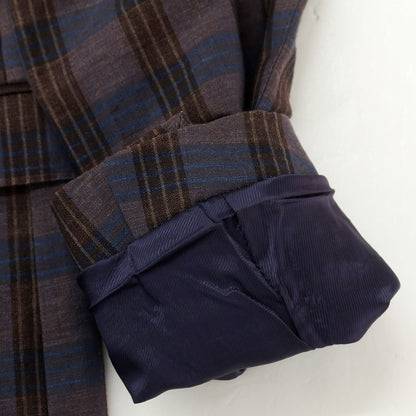 [Used] CORNELIANI wool linen check double-breasted tailored jacket, brown x navy [50] [Condition rank B] [Men&