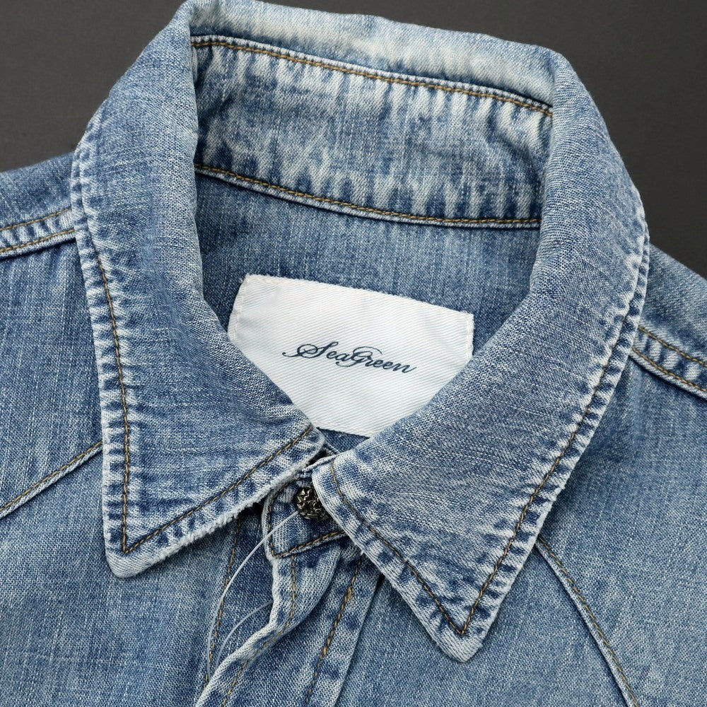 【中古】シーグリーン Seagreen コットン カジュアルシャツ ブルーインディゴ【 2 】【 状態ランクC 】【 メンズ 】