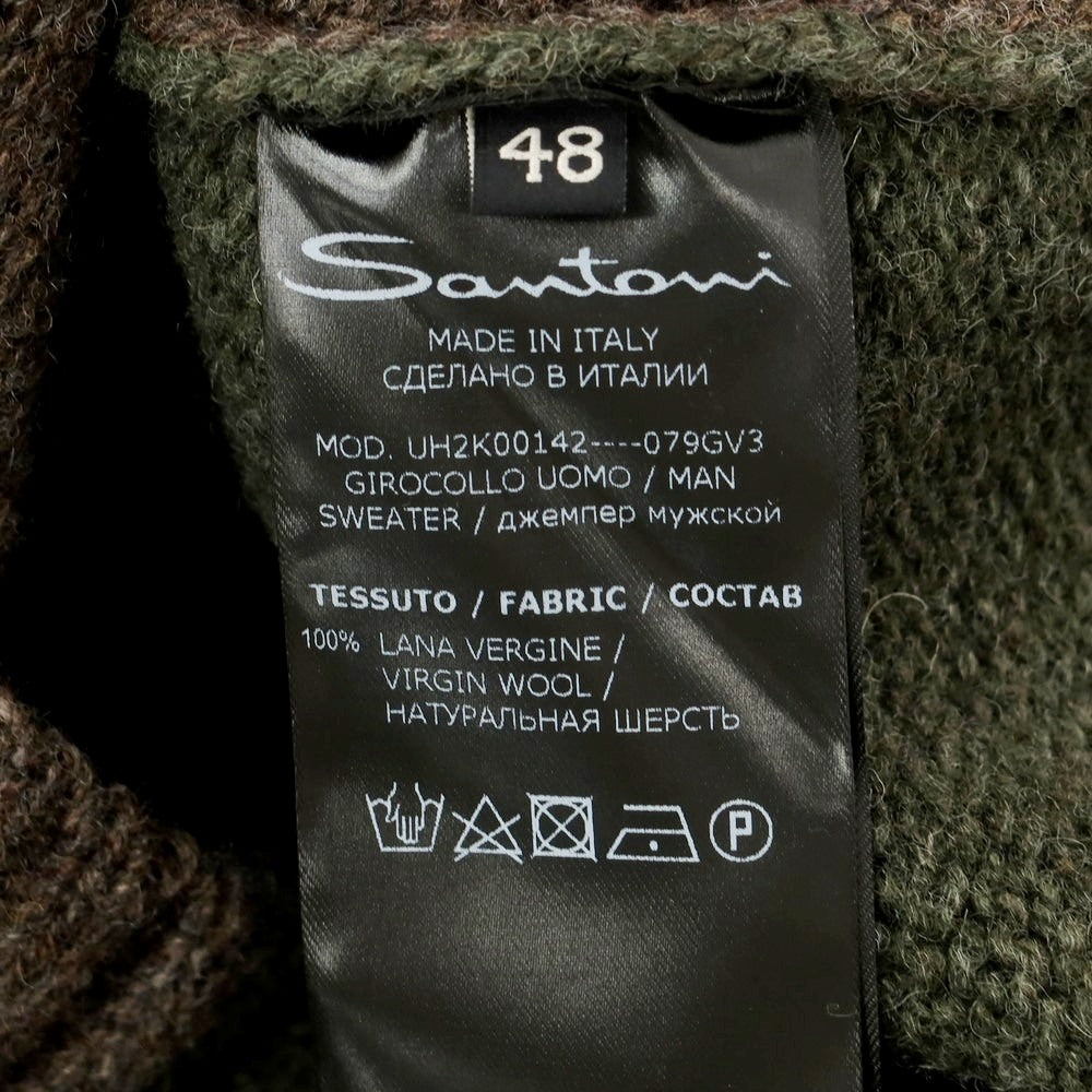 【中古】サントーニ Santoni × Marco Zanini ウール クルーネック プルオーバーニット ブラウンxオリーブ【 サイズ48 】【 状態ランクA 】【 メンズ 】 [CPD]