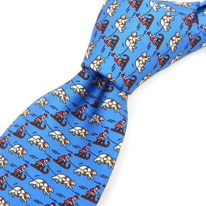 [Used] Hermes Silk Print Small Pattern Tie Blue [Condition Rank A] [Men&