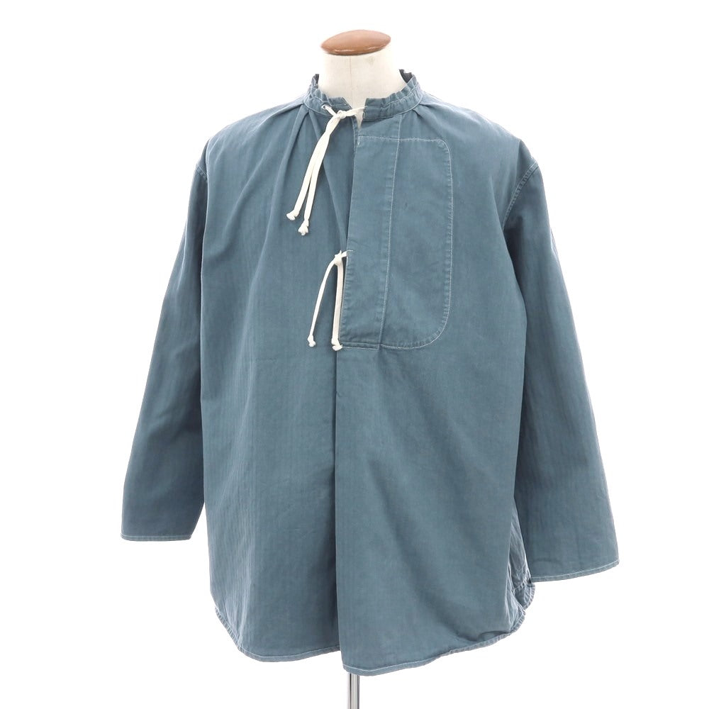 【中古】メゾン マルジェラ Maison Margiela コットン ヘリンボーンストライプ プルオーバー カジュアルシャツ スモークブルーxグレー【サイズ48】【 状態ランクC 】【 メンズ 】[CPD]