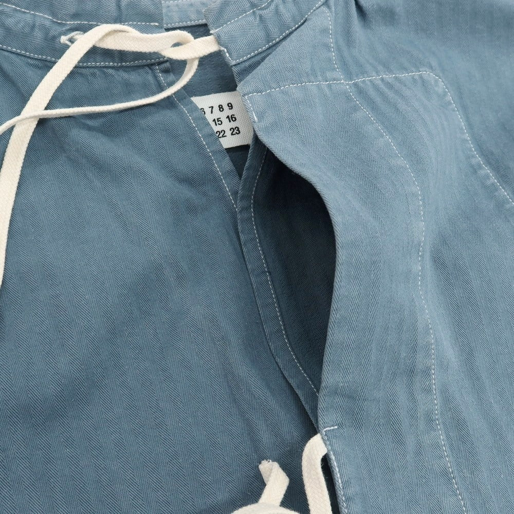 【中古】メゾン マルジェラ Maison Margiela コットン ヘリンボーンストライプ プルオーバー カジュアルシャツ スモークブルーxグレー【サイズ48】【 状態ランクC 】【 メンズ 】[CPD]