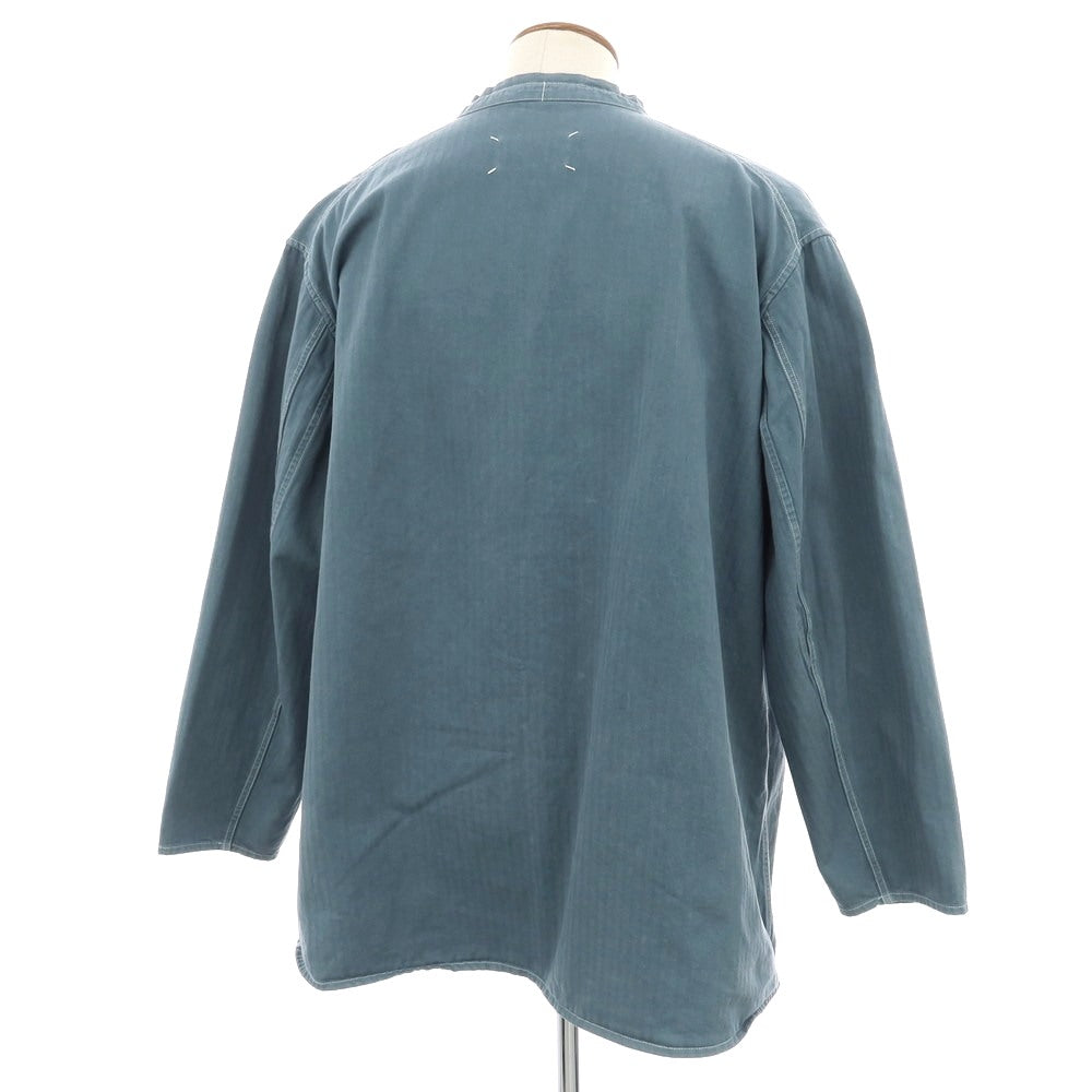 【中古】メゾン マルジェラ Maison Margiela コットン ヘリンボーンストライプ プルオーバー カジュアルシャツ スモークブルーxグレー【サイズ48】【 状態ランクC 】【 メンズ 】[CPD]