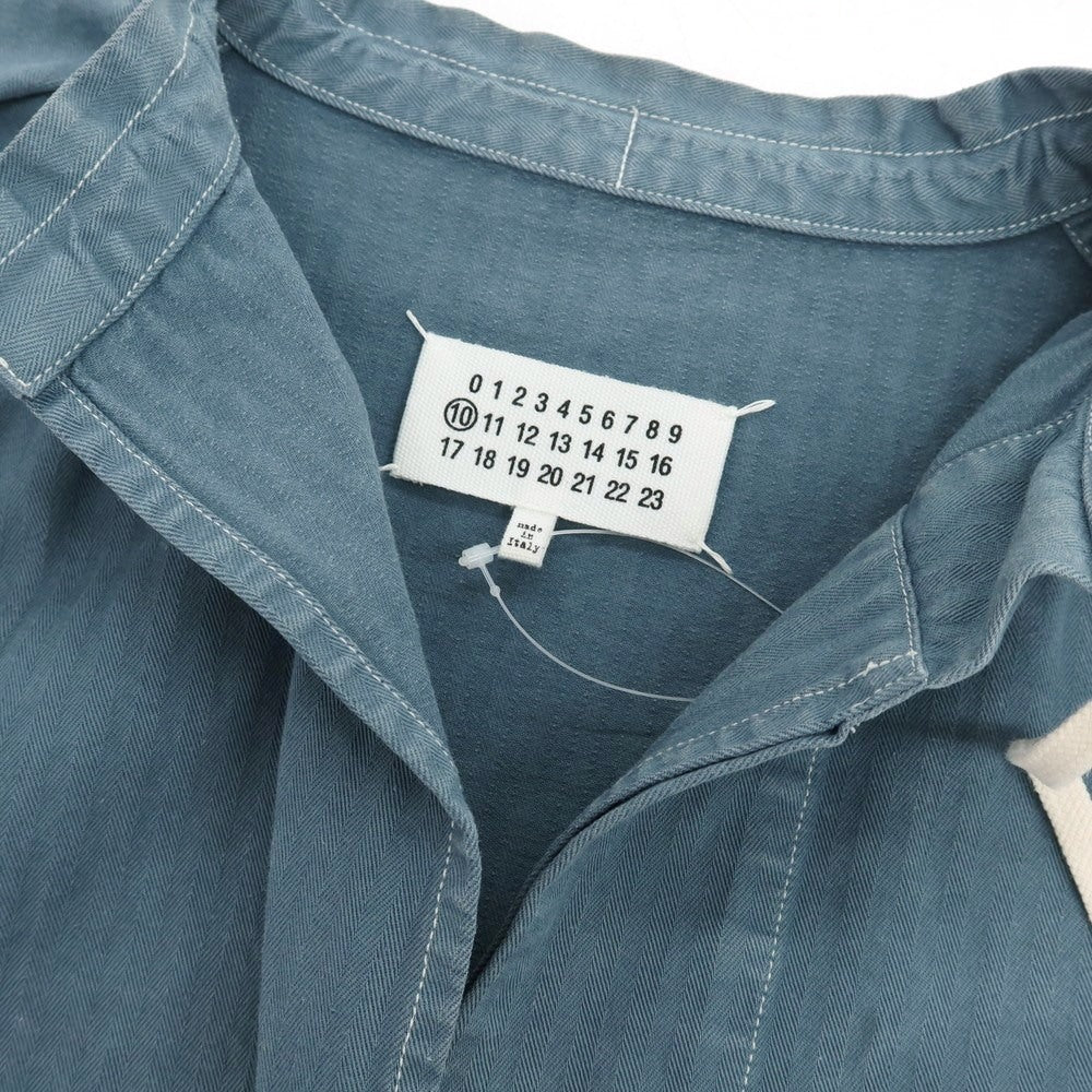 【中古】メゾン マルジェラ Maison Margiela コットン ヘリンボーンストライプ プルオーバー カジュアルシャツ スモークブルーxグレー【サイズ48】【 状態ランクC 】【 メンズ 】[CPD]