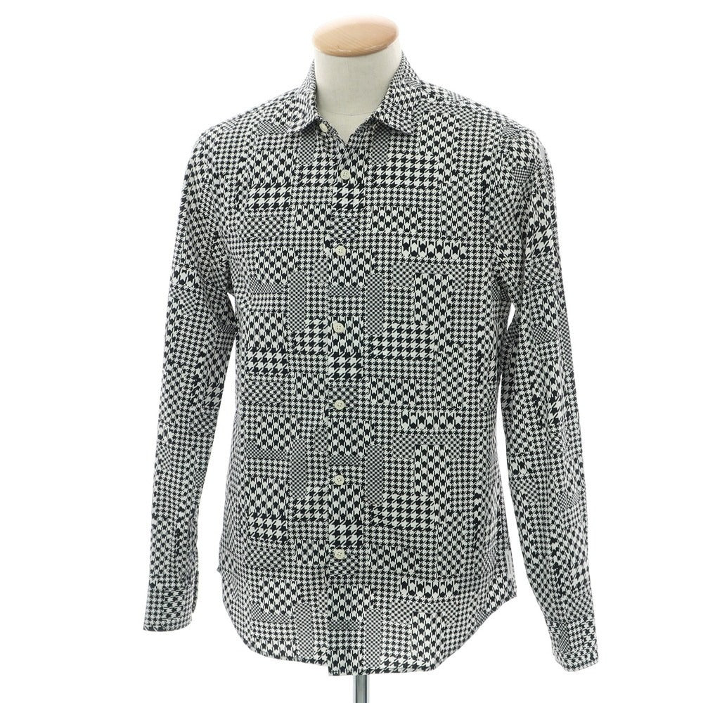 【中古】アルマーニ エクスチェンジ A/X ARMANI EXCHANGE コットン ハウンドトゥース ショートカラー カジュアルシャツ ブラックxホワイト【 S 】【 状態ランクC 】【 メンズ 】