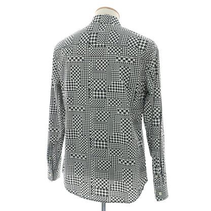 【中古】アルマーニ エクスチェンジ A/X ARMANI EXCHANGE コットン ハウンドトゥース ショートカラー カジュアルシャツ ブラックxホワイト【 S 】【 状態ランクC 】【 メンズ 】