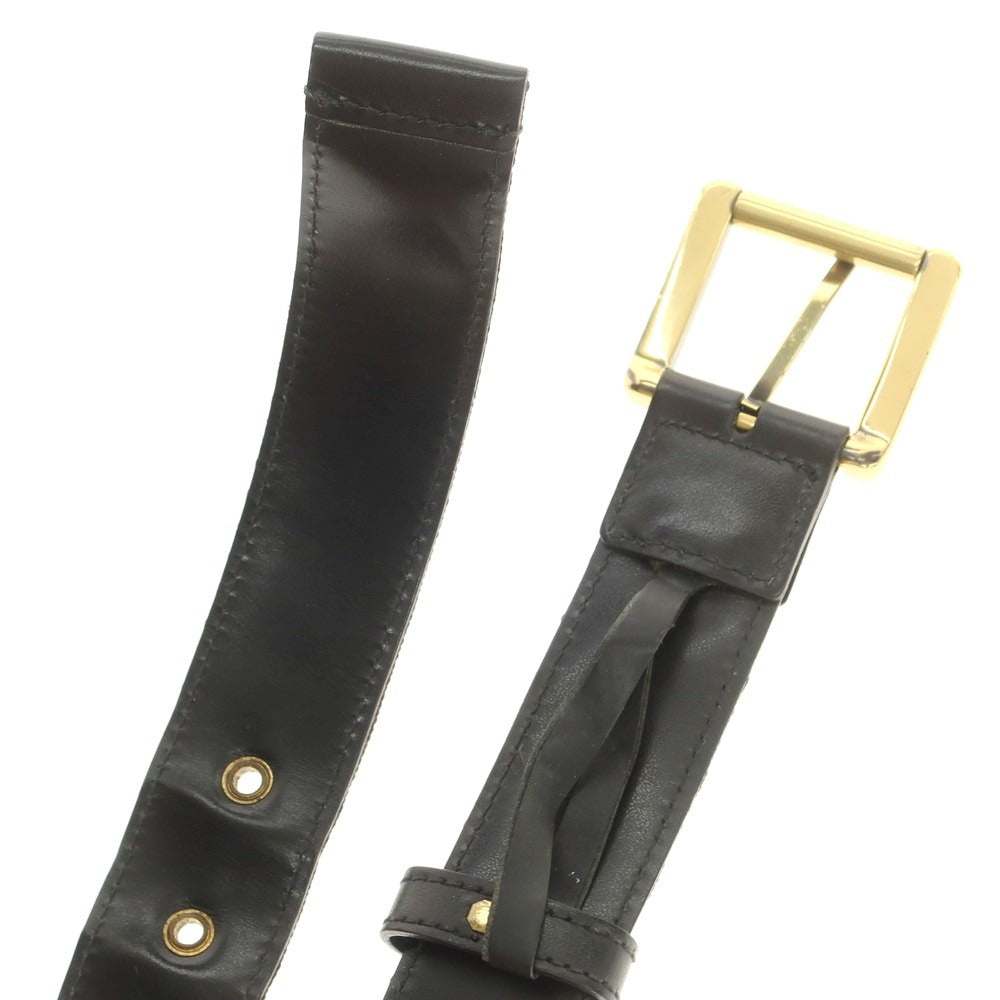 【中古】グッチ GUCCI キャンバス レザー ライン ベルト ブラックxカーキ【 85 】【 状態ランクC 】【 メンズ 】