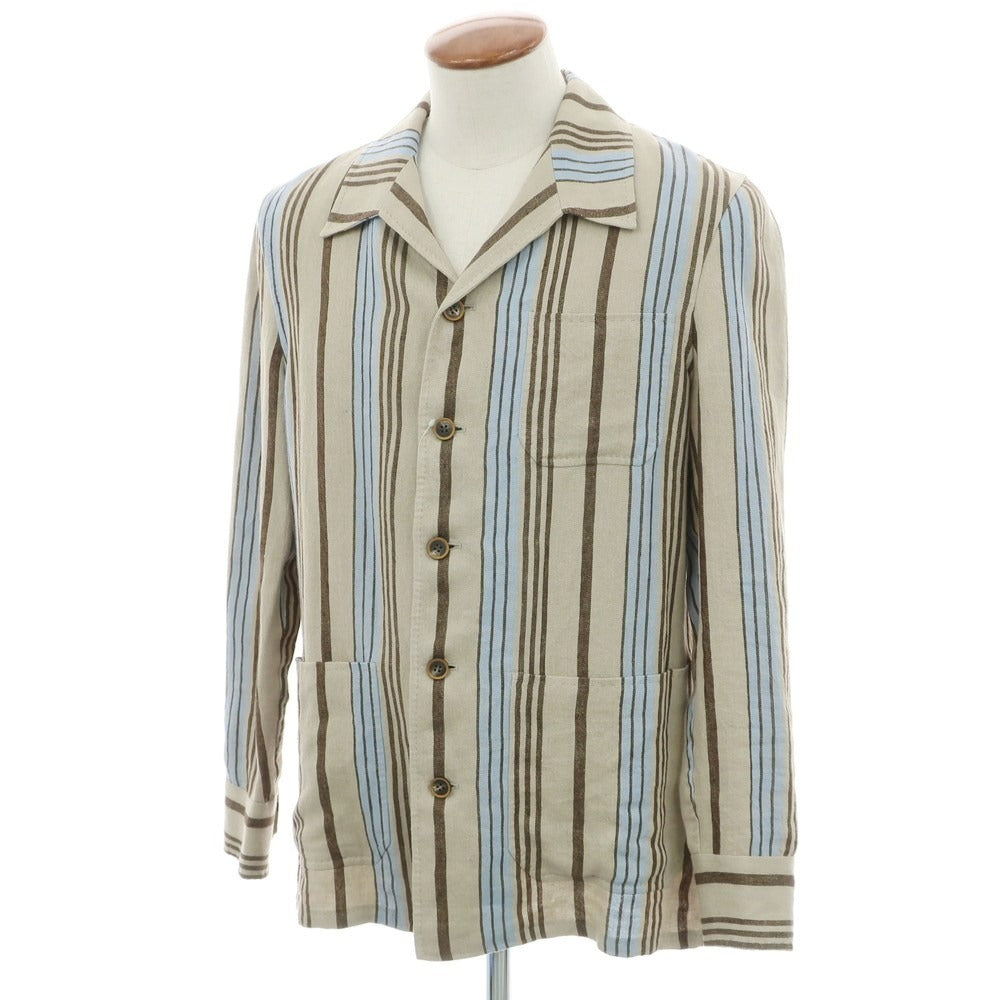 【中古】スティレ ラティーノ STILE LATINO リネン ストライプ カバーオール ジャケット ベージュxブラウン【 46 】【 状態ランクB 】【 メンズ 】