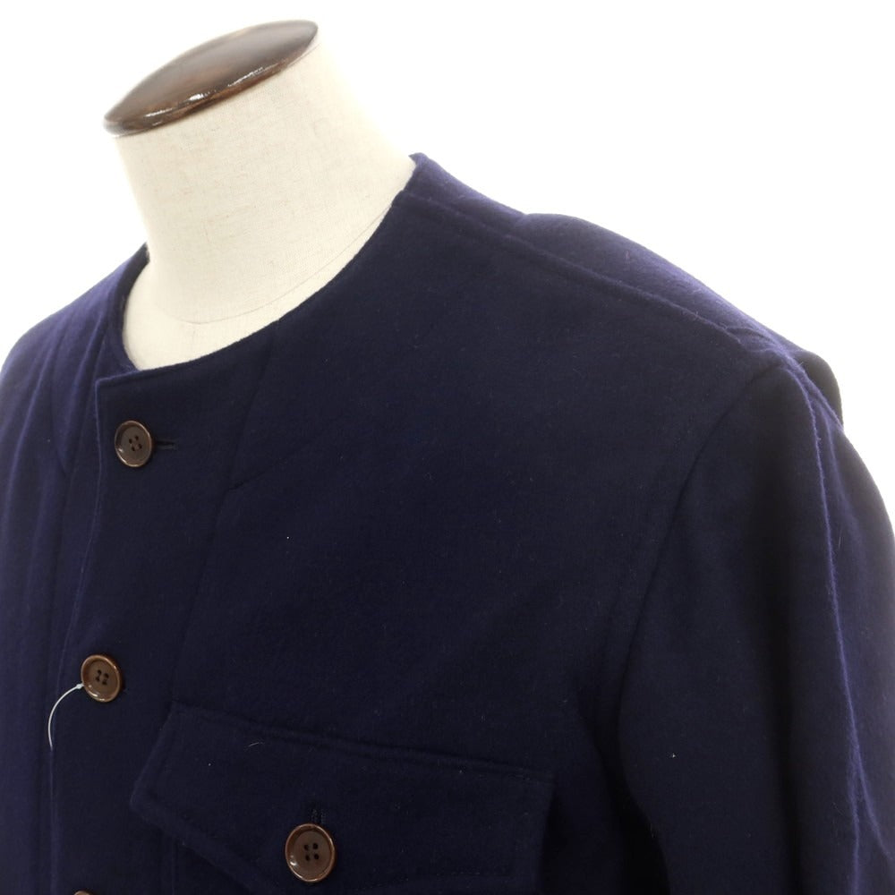 【中古】ラ テッラ LA TERRA ウール ノーカラージャケット ネイビー【 表記なし（L位） 】【 状態ランクA 】【 メンズ 】