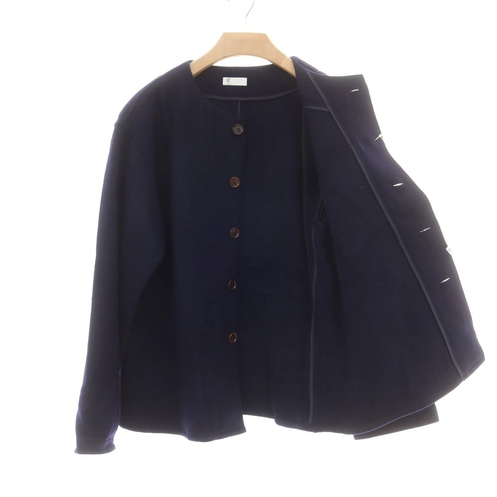 【中古】ラ テッラ LA TERRA ウール ノーカラージャケット ネイビー【 表記なし（L位） 】【 状態ランクA 】【 メンズ 】