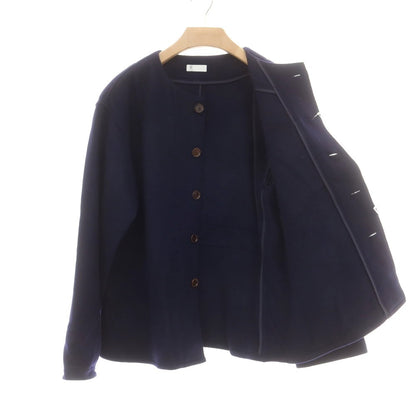 【中古】ラ テッラ LA TERRA ウール ノーカラージャケット ネイビー【 表記なし（L位） 】【 状態ランクA 】【 メンズ 】