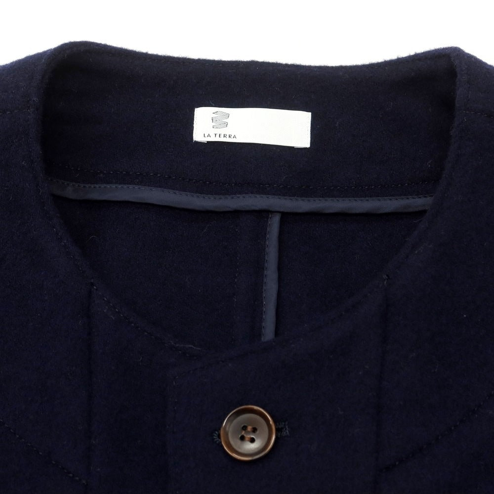 【中古】ラ テッラ LA TERRA ウール ノーカラージャケット ネイビー【 表記なし（L位） 】【 状態ランクA 】【 メンズ 】
