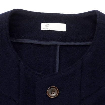 【中古】ラ テッラ LA TERRA ウール ノーカラージャケット ネイビー【 表記なし（L位） 】【 状態ランクA 】【 メンズ 】