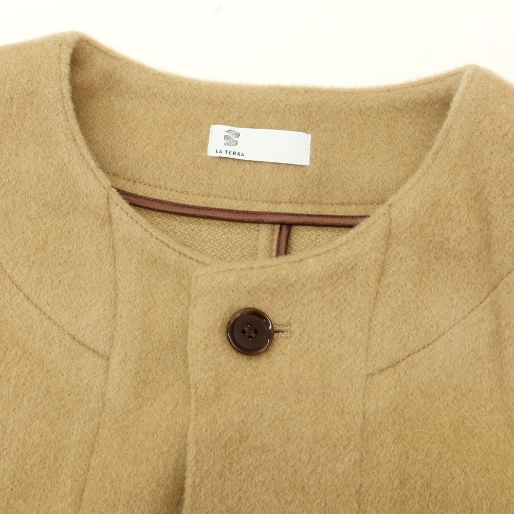 【中古】ラ テッラ LA TERRA ウール ノーカラージャケット ベージュ【 表記なし（L位） 】【 状態ランクA 】【 メンズ 】