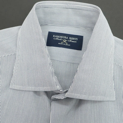 【中古】メイカーズシャツ カマクラ Makers Shirt 鎌倉 コットン ストライプ セミワイドカラー ドレスシャツ ホワイトxネイビー【 表記なし（M位） 】【 状態ランクB 】【 メンズ 】
