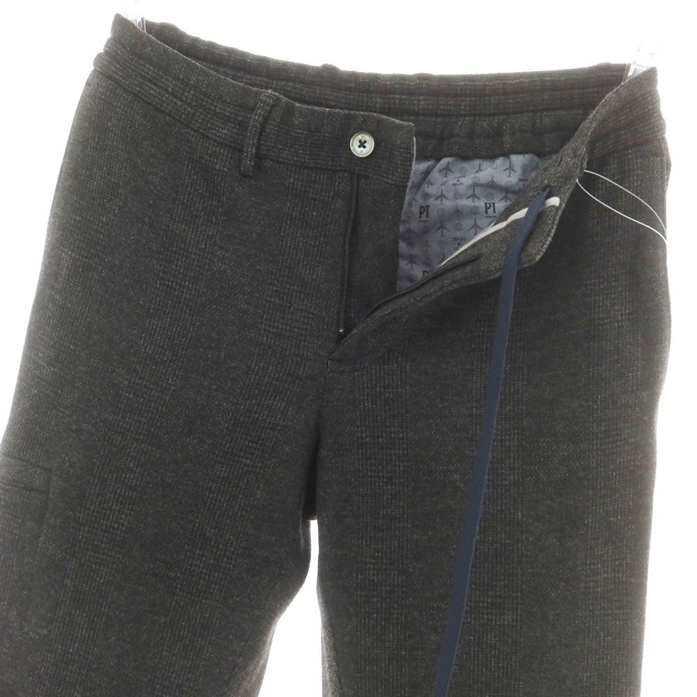 【中古】ピーティートリノ PT TORINO レーヨンナイロン ジャージー グレンチェック イージースラックスパンツ ブラックxグレー【 44 】【 状態ランクB 】【 メンズ 】