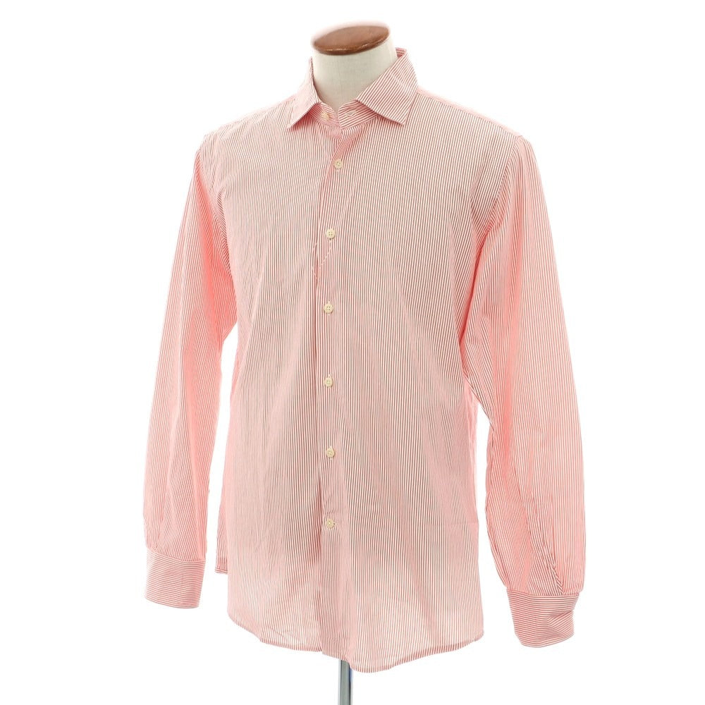 【中古】グランシャツ Glanshirt コットン ストライプ セミワイドカラー カジュアルシャツ レッドxホワイト【 40 】【 状態ランクB 】【 メンズ 】