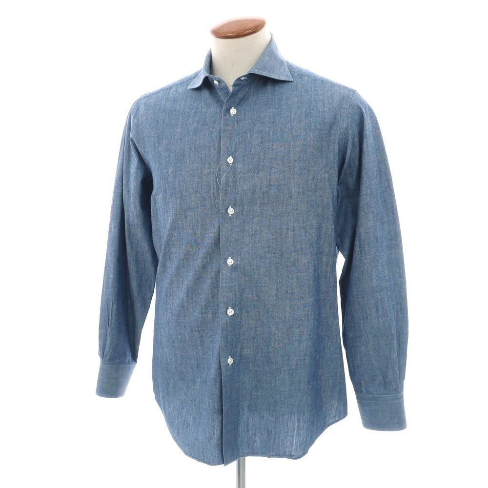 【中古】メイカーズシャツ カマクラ Makers Shirt 鎌倉 コットン シャンブレー ワイドカラー カジュアルシャツ ブルー【 表記なし（M位） 】【 状態ランクC 】【 メンズ 】