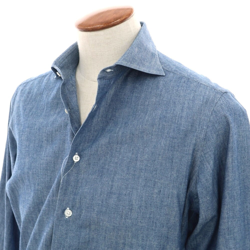 【中古】メイカーズシャツ カマクラ Makers Shirt 鎌倉 コットン シャンブレー ワイドカラー カジュアルシャツ ブルー【 表記なし（M位） 】【 状態ランクC 】【 メンズ 】