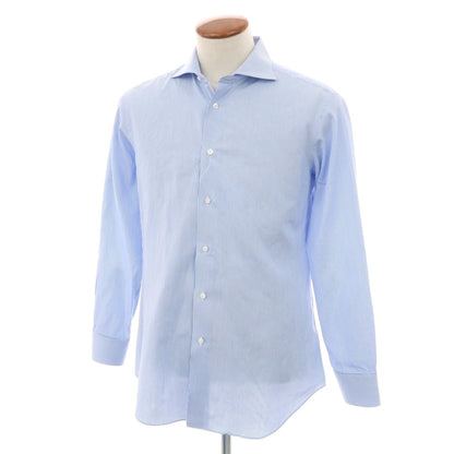 【中古】メイカーズシャツ カマクラ Makers Shirt 鎌倉 コットン ストライプ ワイドカラー ドレスシャツ ライトブルーxホワイト【 表記なし（M位） 】【 状態ランクC 】【 メンズ 】