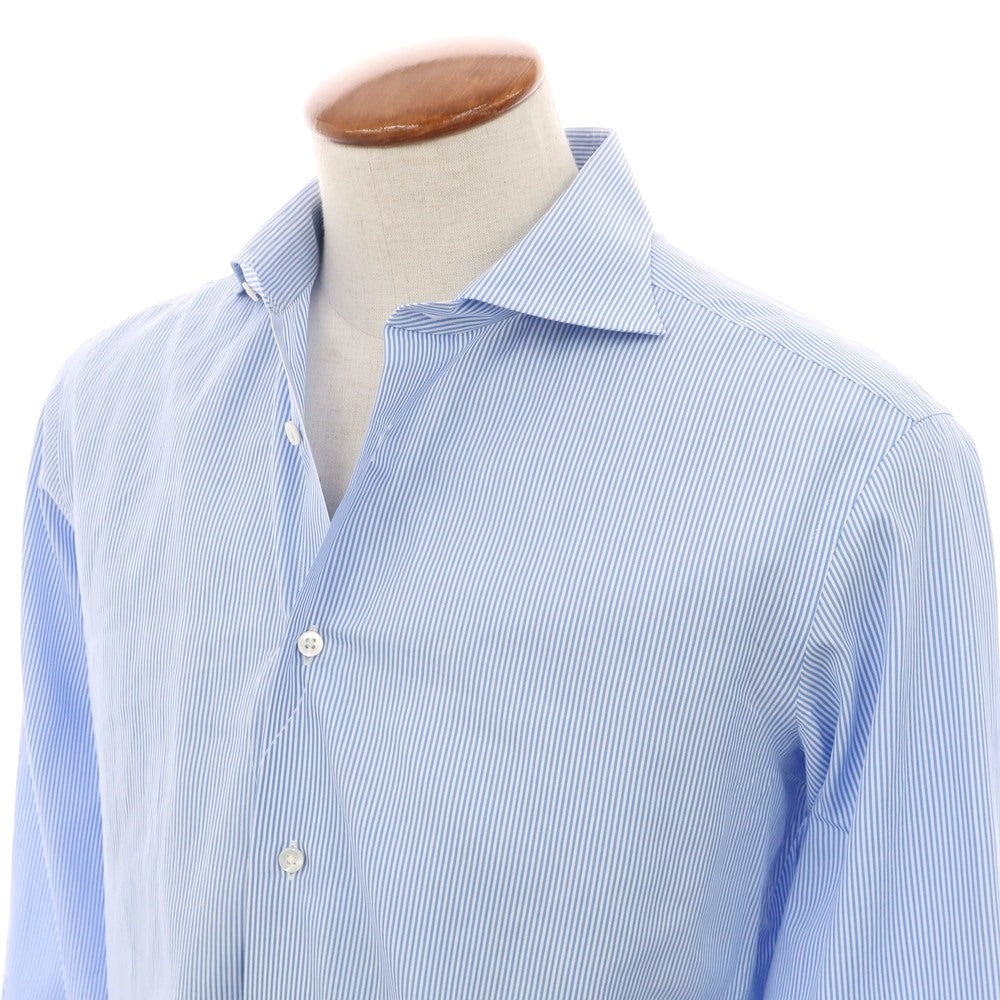 【中古】メイカーズシャツ カマクラ Makers Shirt 鎌倉 コットン ストライプ ワイドカラー ドレスシャツ ライトブルーxホワイト【 表記なし(M位) 】【 状態ランクC 】【 メンズ 】