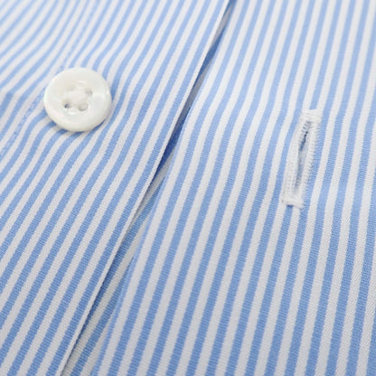 【中古】メイカーズシャツ カマクラ Makers Shirt 鎌倉 コットン ストライプ ワイドカラー ドレスシャツ ライトブルーxホワイト【 表記なし（M位） 】【 状態ランクC 】【 メンズ 】