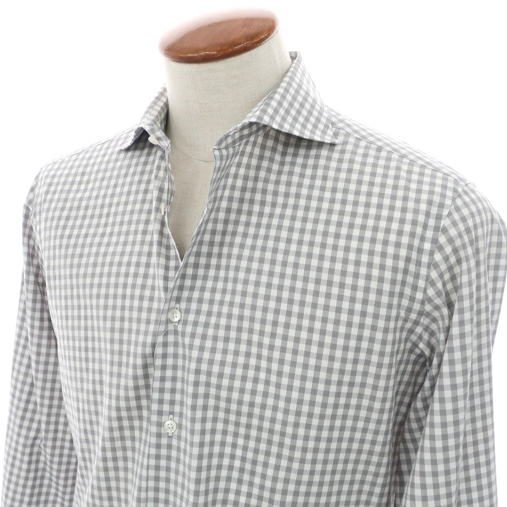 【中古】メイカーズシャツ カマクラ Makers Shirt 鎌倉 コットン ギンガムチェック ワイドカラー カジュアルシャツ グレーxホワイト【 表記なし（M位） 】【 状態ランクC 】【 メンズ 】