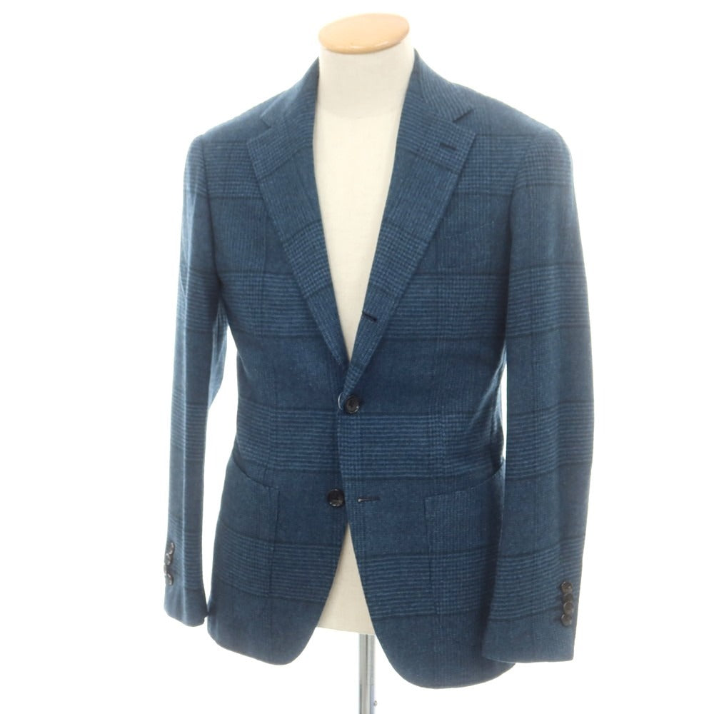 【中古】ブリッラ ペル イル グスト Brilla per il gusto ウールカシミヤ チェック テーラードジャケット グリーンブルーxネイビー【 42 】【 状態ランクB 】【 メンズ 】