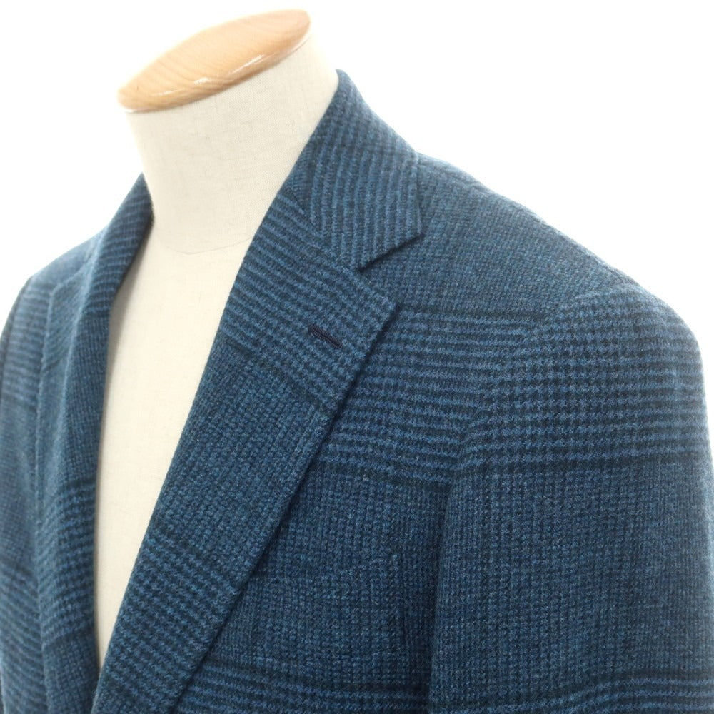 【中古】ブリッラ ペル イル グスト Brilla per il gusto ウールカシミヤ チェック テーラードジャケット グリーンブルーxネイビー【 42 】【 状態ランクB 】【 メンズ 】