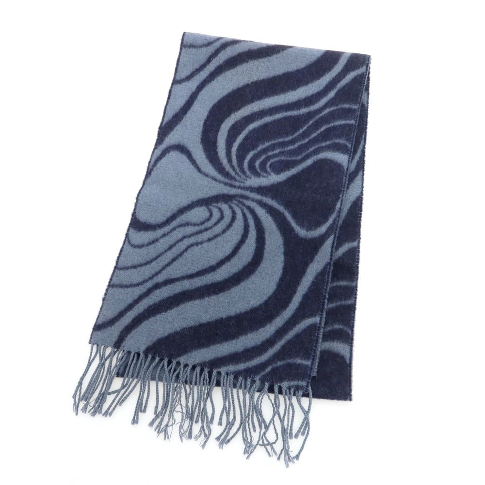 【中古】ジョンストンズ JOHNSTONS カシミヤ マフラー ネイビーxグレー【 状態ランクC 】【 メンズ 】