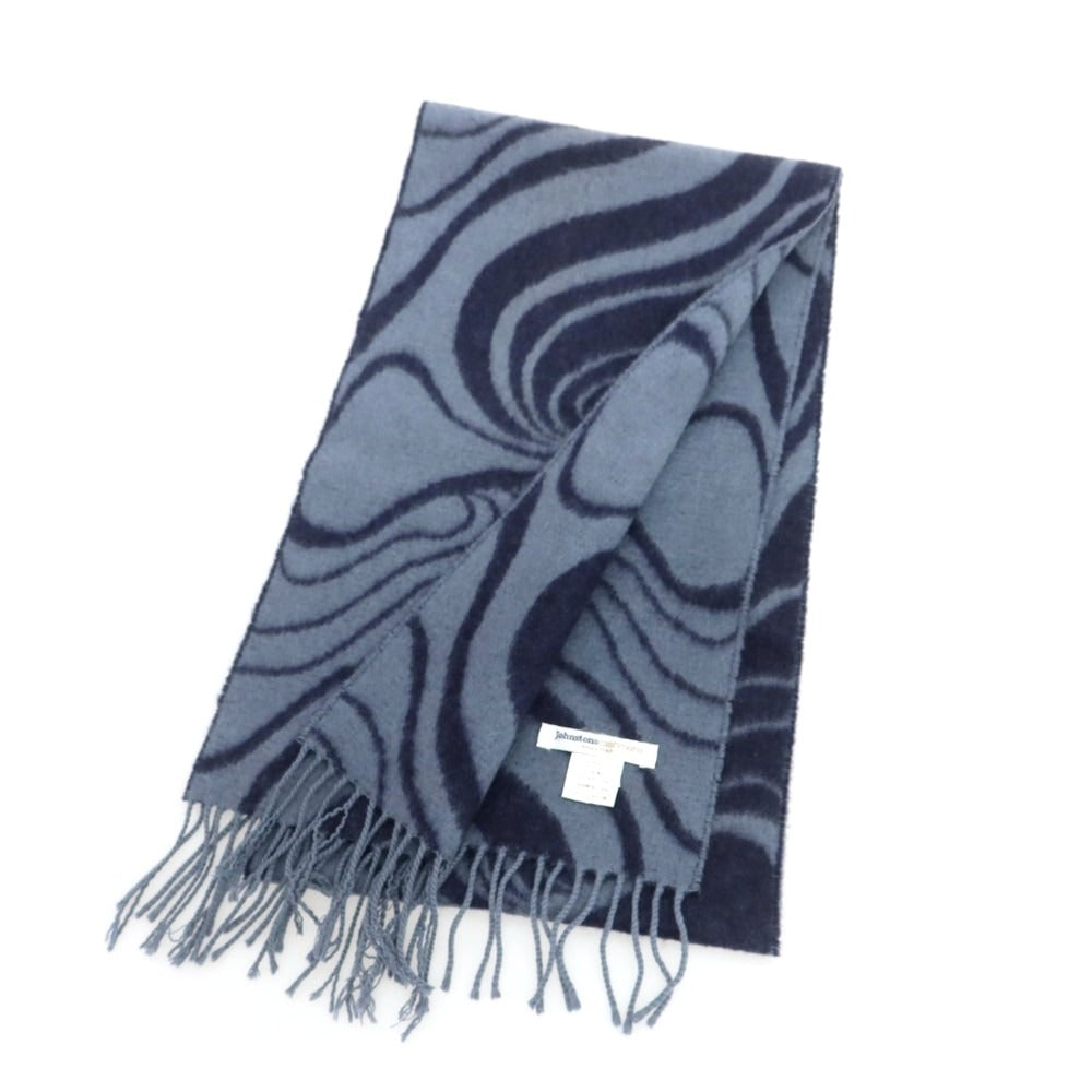 【中古】ジョンストンズ JOHNSTONS カシミヤ マフラー ネイビーxグレー【 状態ランクC 】【 メンズ 】