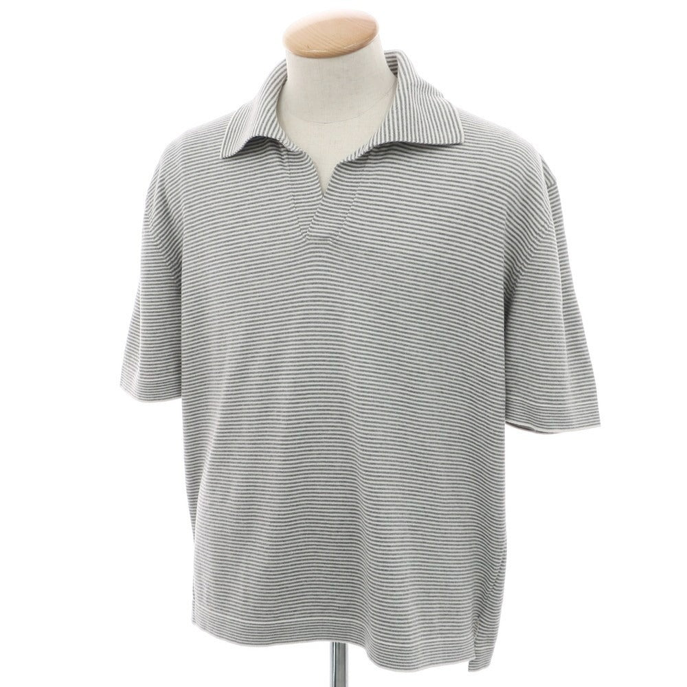 [Used] Buffy High Gauge Cotton Border Skipper Polo Knit Gray x White [46] [Condition Rank B] [Men&
