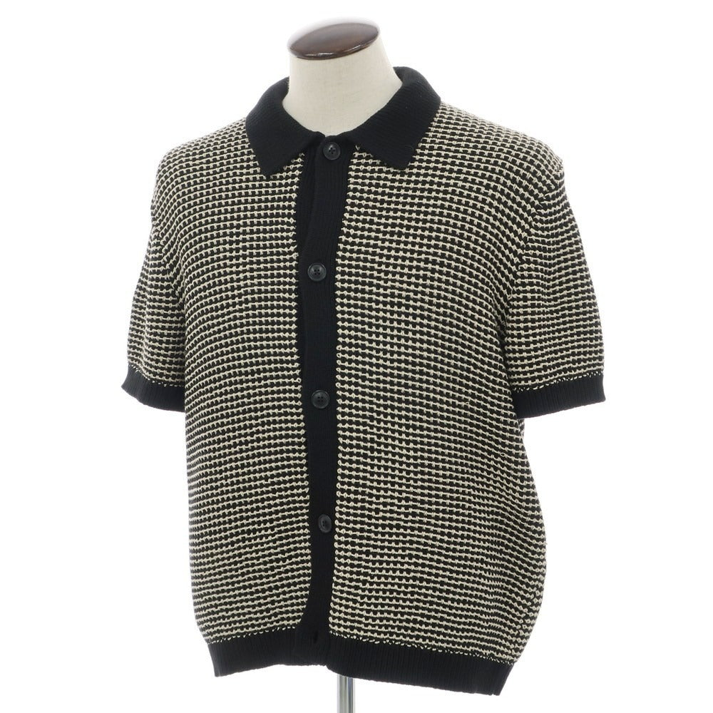 [Used] [Unused] Banana Republic Mid-gauge cotton short-sleeve cardigan, black x light beige [L] [Condition rank S] [Men&