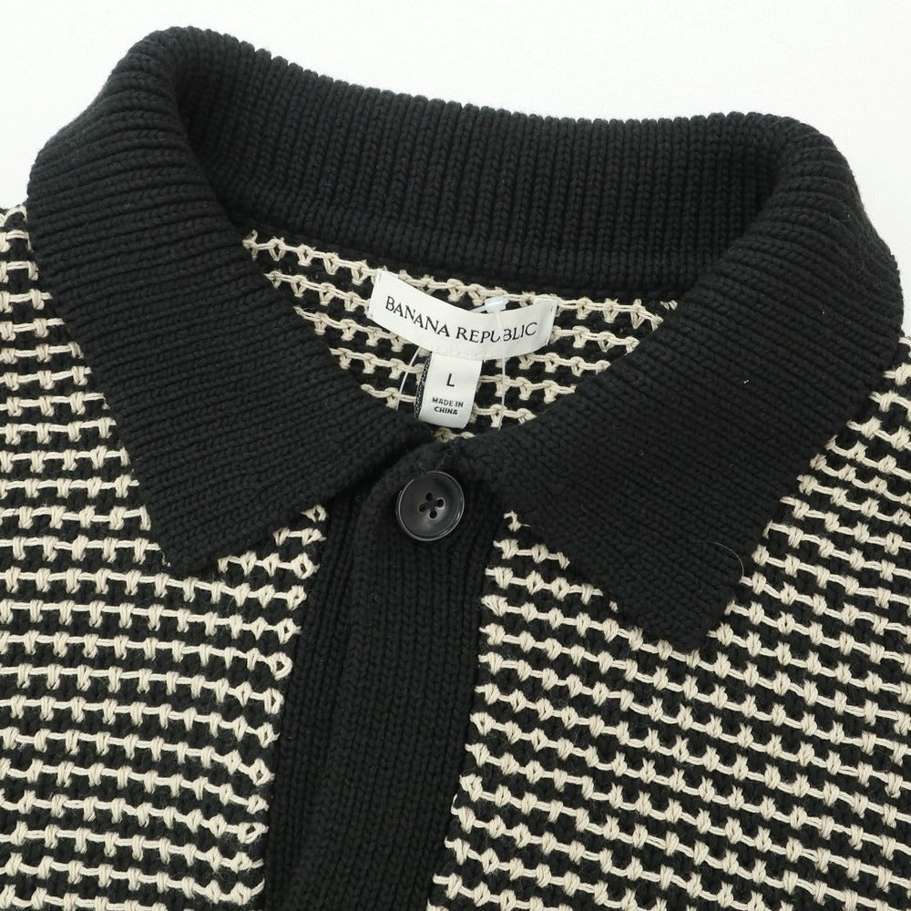 [Used] [Unused] Banana Republic Mid-gauge cotton short-sleeve cardigan, black x light beige [L] [Condition rank S] [Men&