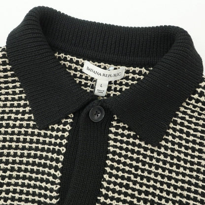 [Used] [Unused] Banana Republic Mid-gauge cotton short-sleeve cardigan, black x light beige [L] [Condition rank S] [Men&