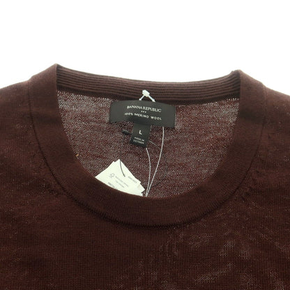 【中古】【未使用】バナナリパブリック Banana Republic ウール ボーダー クルーネック プルオーバーニット ダークブラウンxベージュ系【 L 】【 状態ランクS 】【 メンズ 】