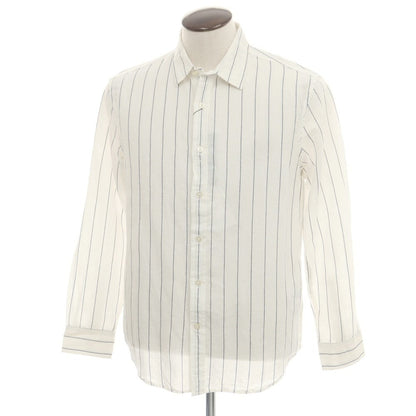 【中古】【未使用】バナナリパブリック Banana Republic リネンコットン ストライプ レギュラーカラー カジュアルシャツ ホワイトxネイビー【 L 】【 状態ランクS 】【 メンズ 】